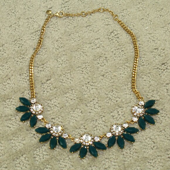 J Crew Necklace Navy Blue Rhinestone Gold Tone Statement Party Wedding Hoco - Picture 1 of 5